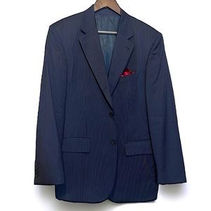 Tailor Made Italy Super 130’s Wool Striped Navy Mens Suit Jacket Blazer US 42R